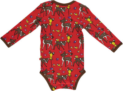 Long-sleeved bodysuit with deer, hares, and birds