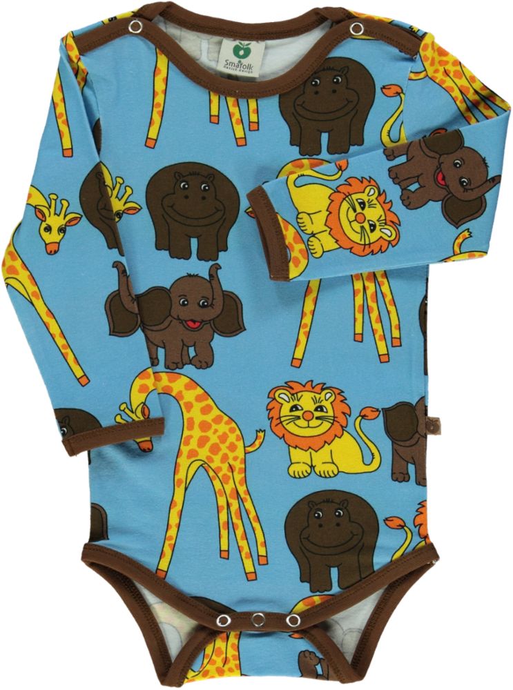 Long-sleeved body with giraffe, lion, hippopotamus, and elephant