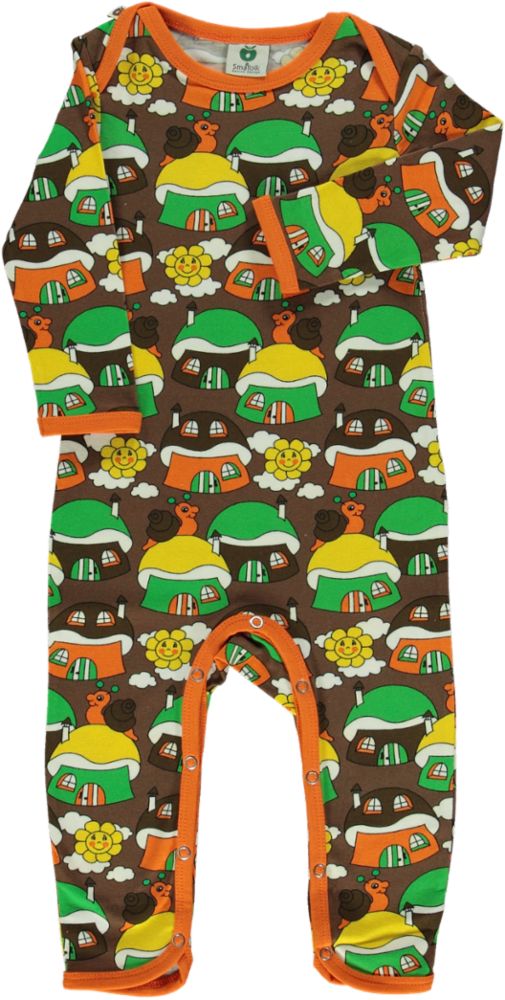 Long-sleeved all-in-one with mushroom houses