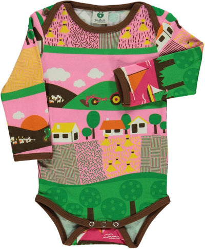 Long-sleeved bodysuit with landscape print