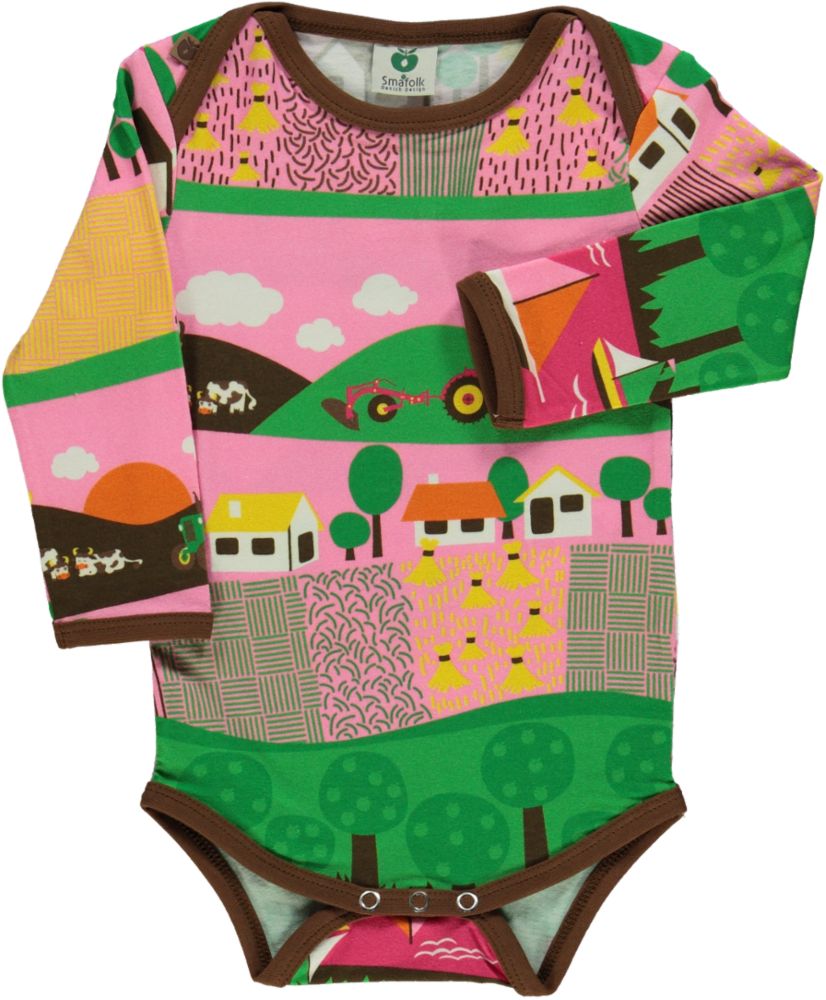 Long-sleeved bodysuit with landscape print