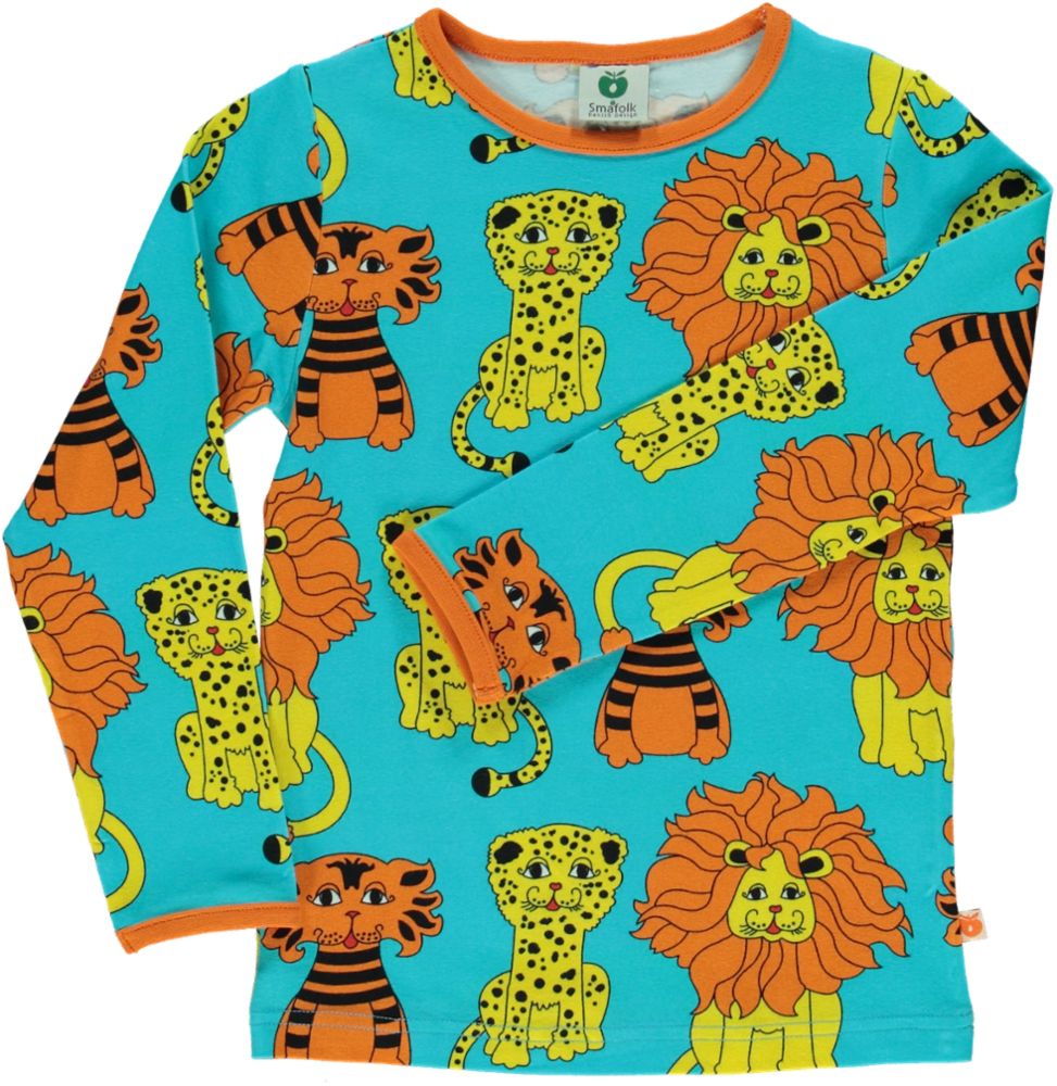 Long-sleeved blouse with lion, tiger, and leopard
