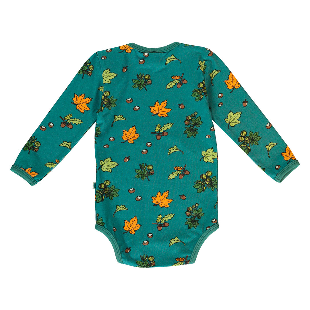 Long-sleeved bodysuit with autumn leaves