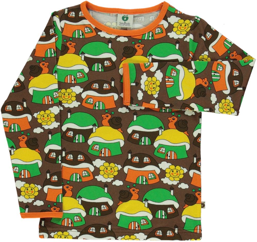 Long-sleeved blouse with mushroom houses