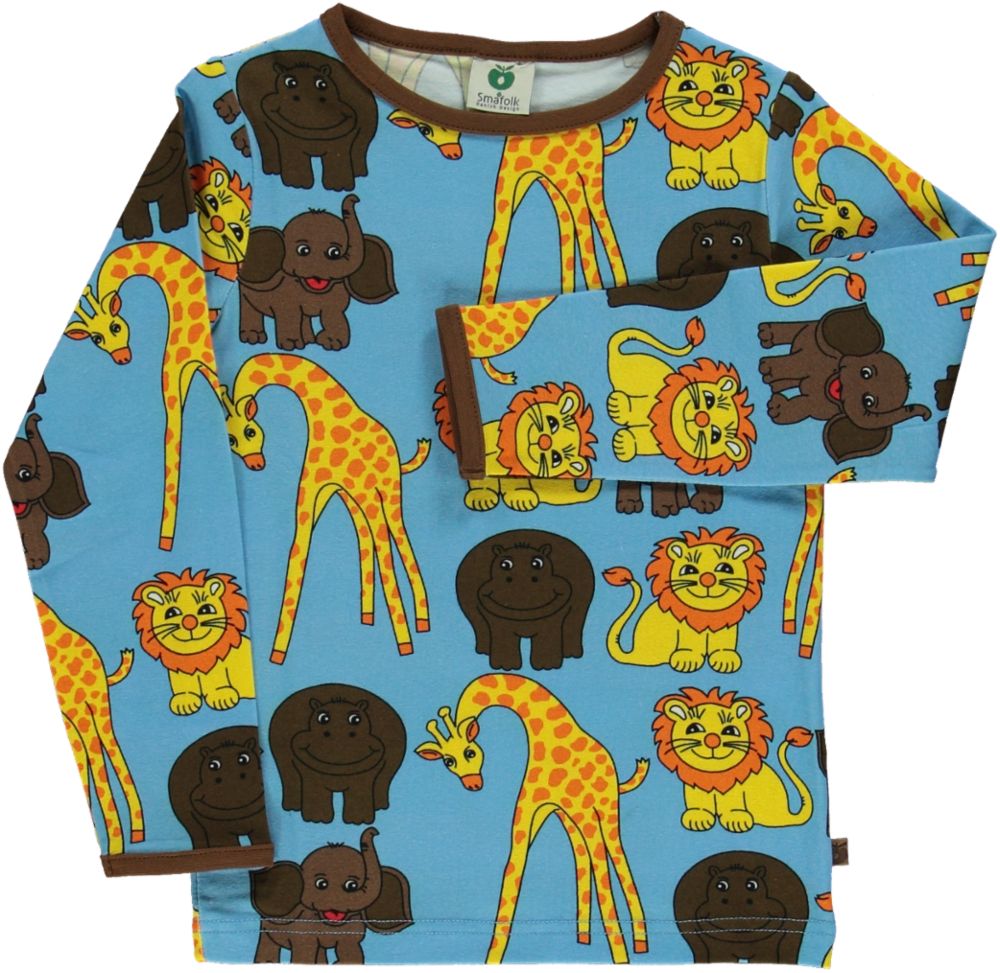 Long-sleeved t-shirt with giraffe, lion, hippopotamus and elephant