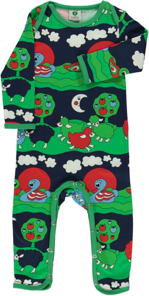 Long-sleeved all-in-one with sheep and ducks