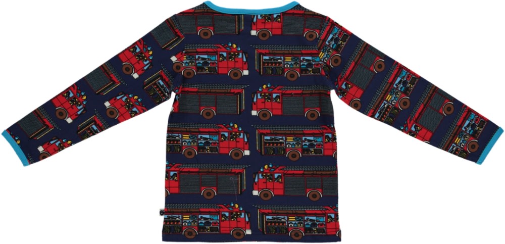 Long-sleeved blouse with fire trucks