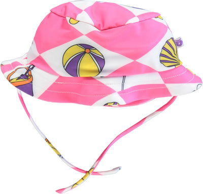 UV sun hat with a wide brim and summer vacation symbols