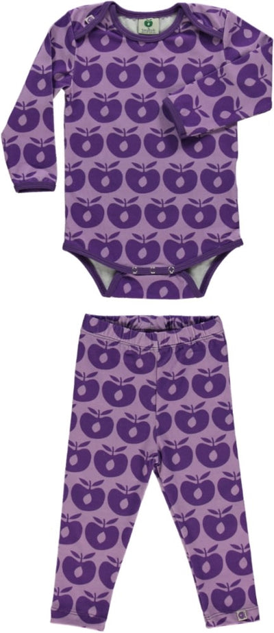 Set with long-sleeved baby bodysuit and leggings with retro apples