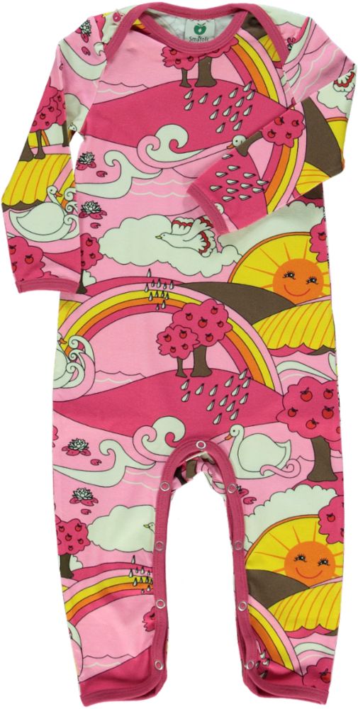 Long-sleeved jumpsuit with landscape print