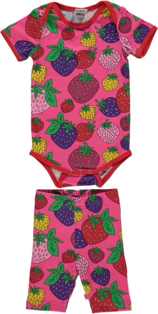 Set with long-sleeved baby bodysuit and strawberry shorts