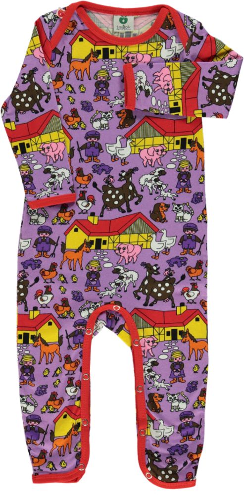 Long-sleeved all-in-one with farm animal motifs