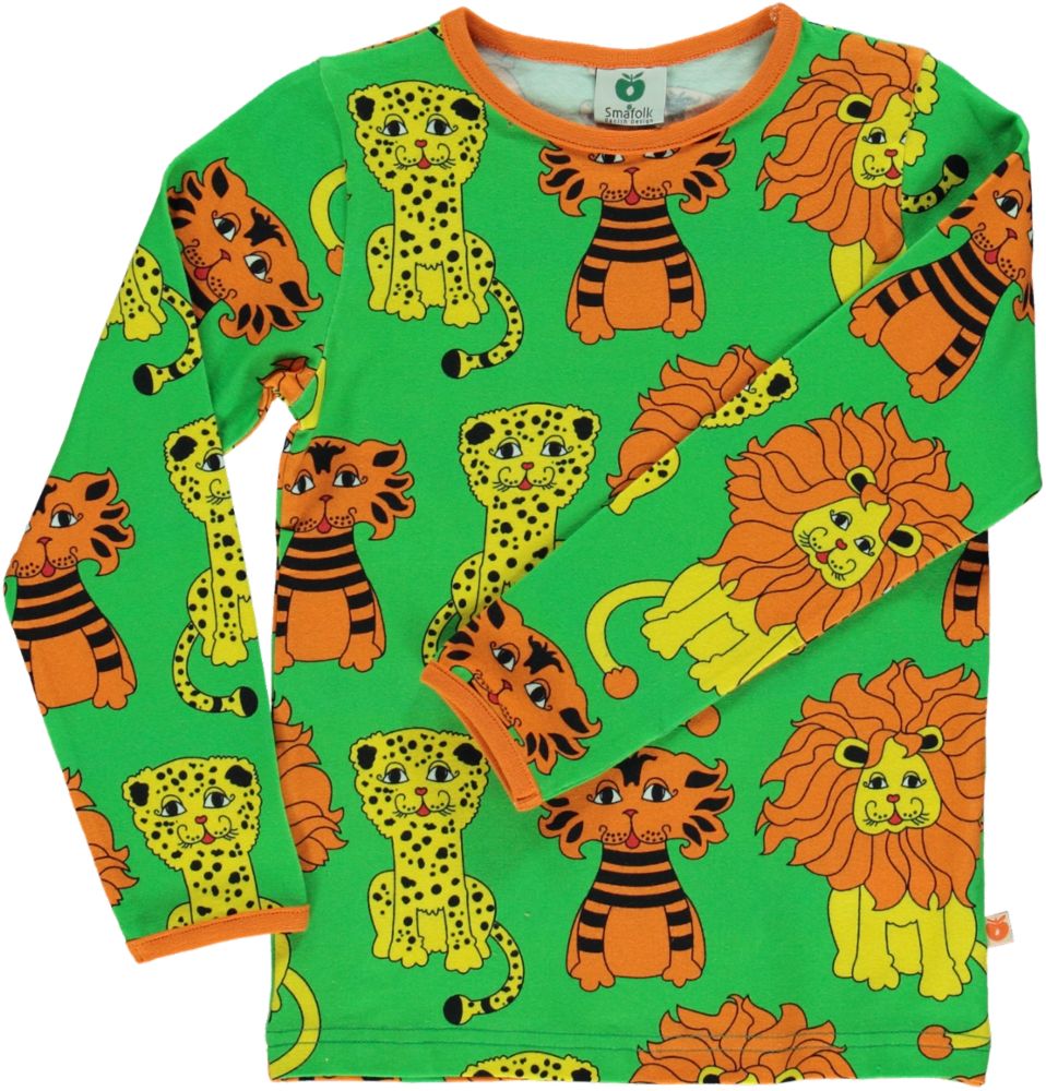 Long-sleeved top with lions, tigers and leopards