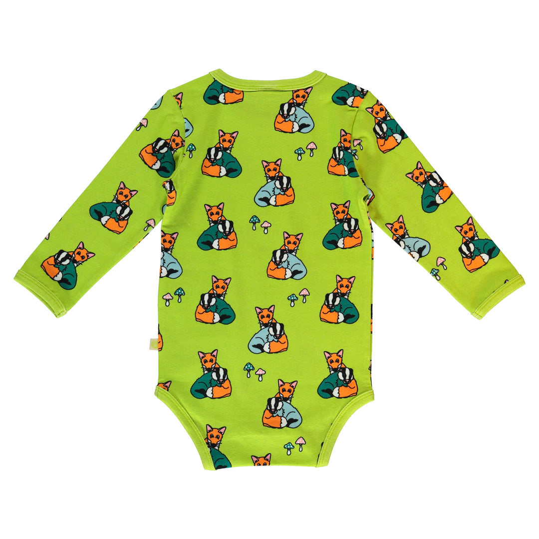 Long-sleeved bodysuit with badger cubs and fox cubs