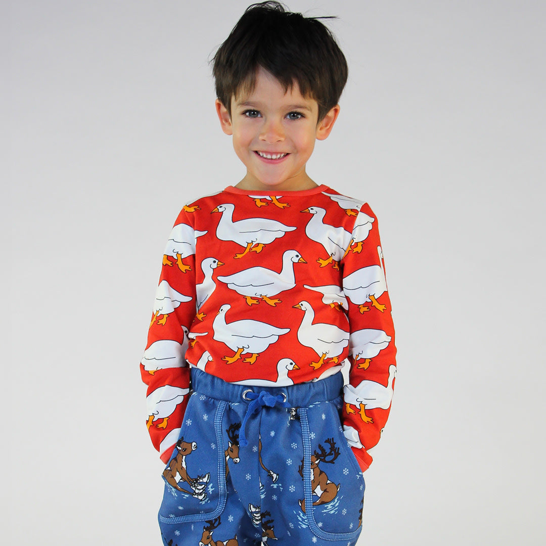 Long-sleeved blouse with geese