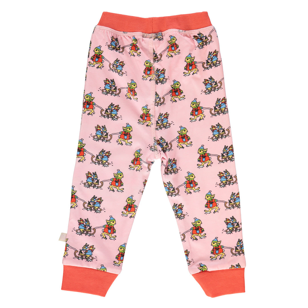 Baby leggings with rabbits on a sled