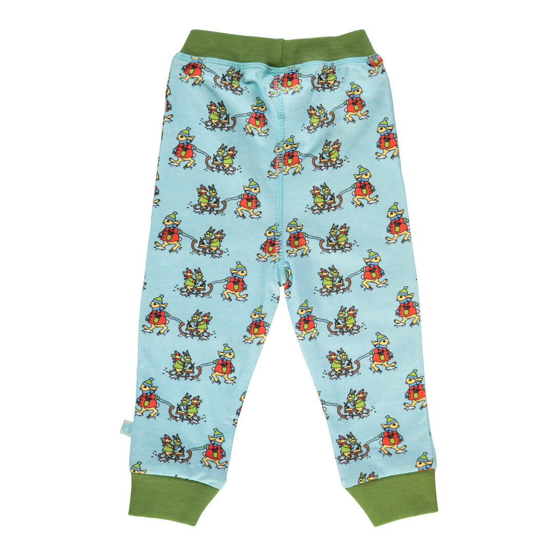 Baby leggings with rabbits on a sled