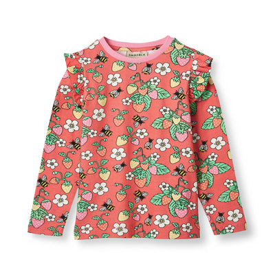 Long-sleeved blouse with strawberries