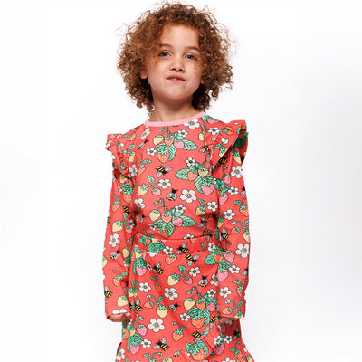 Long-sleeved blouse with strawberries