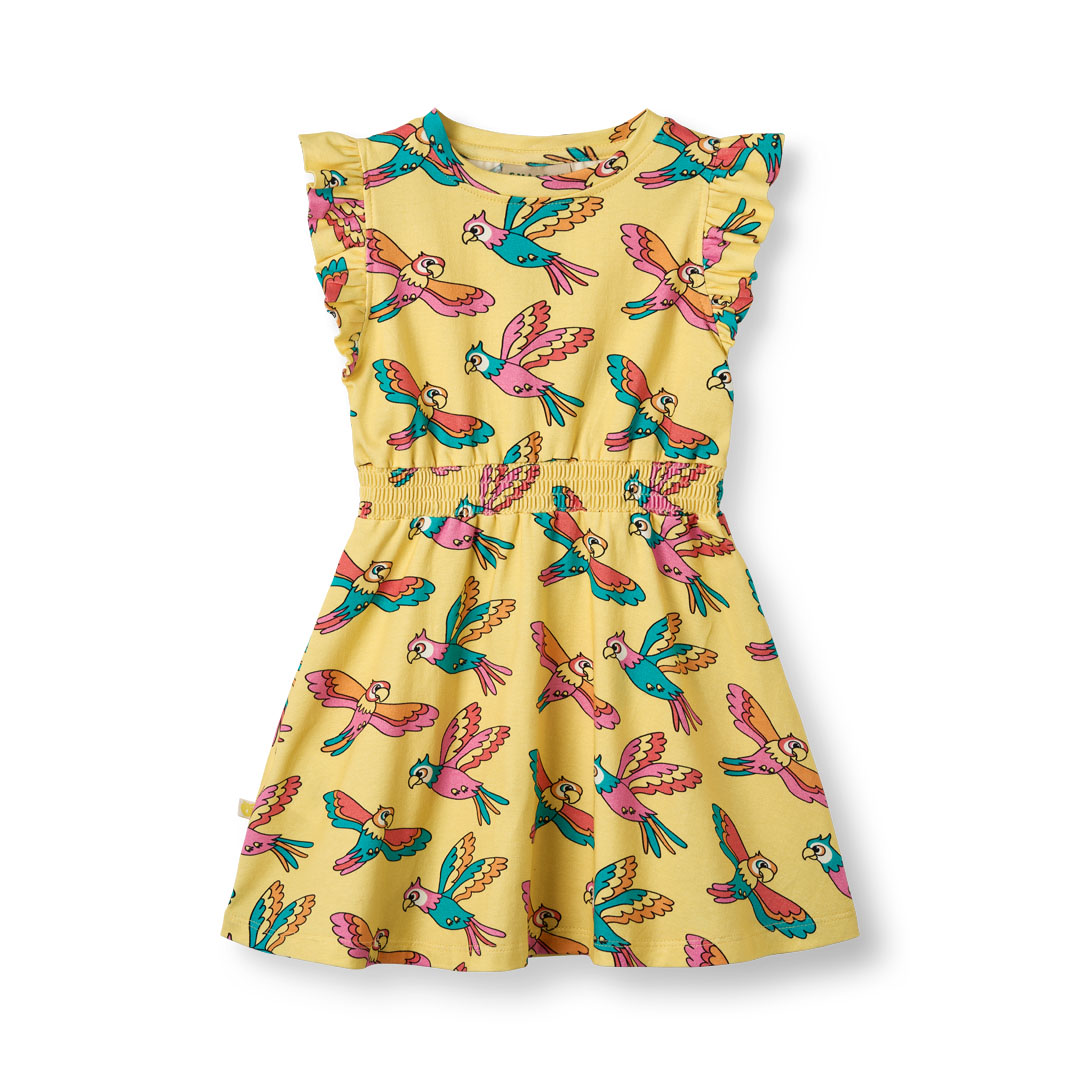 Sleeveless dress with parrots