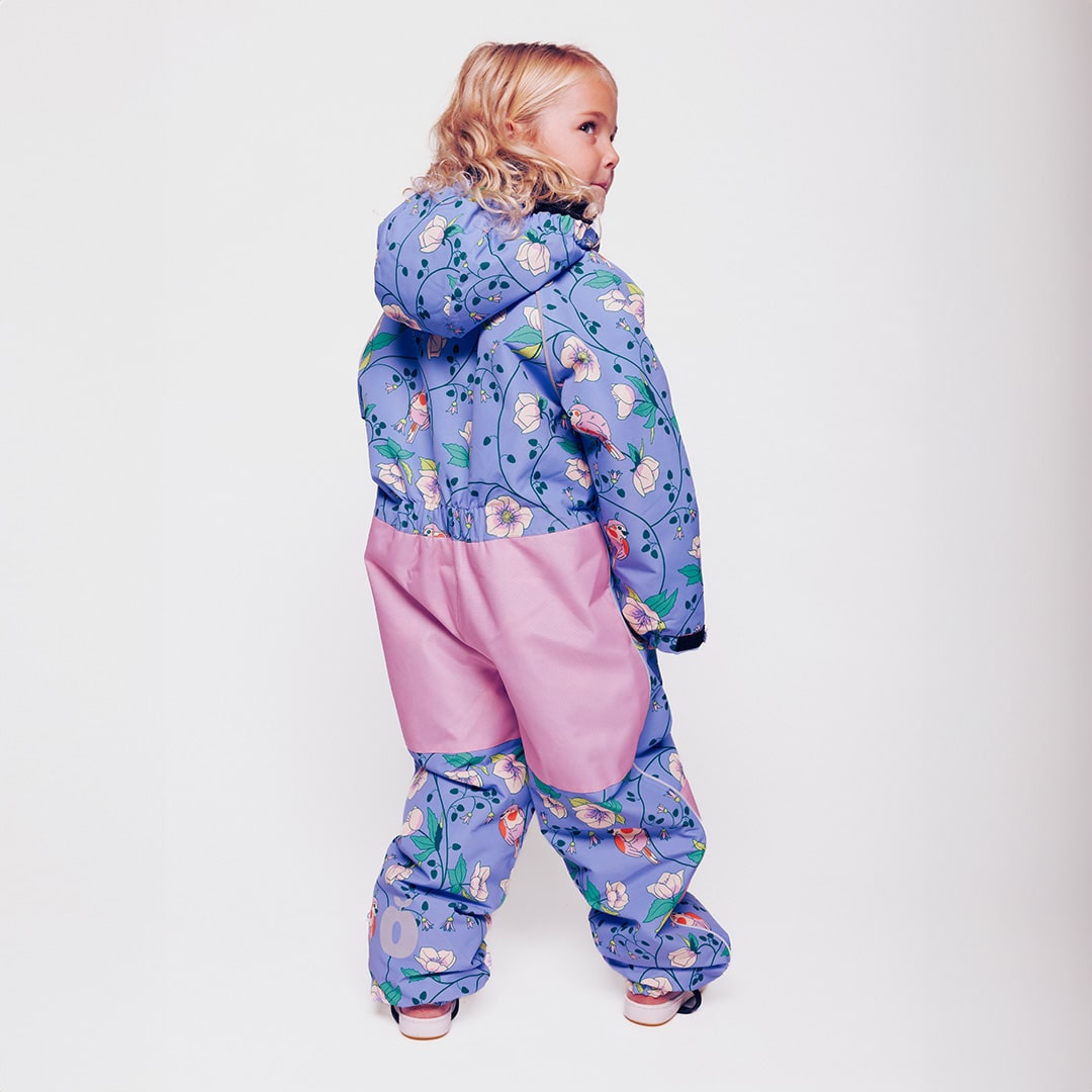 Kids' snowsuit with birds and flowers