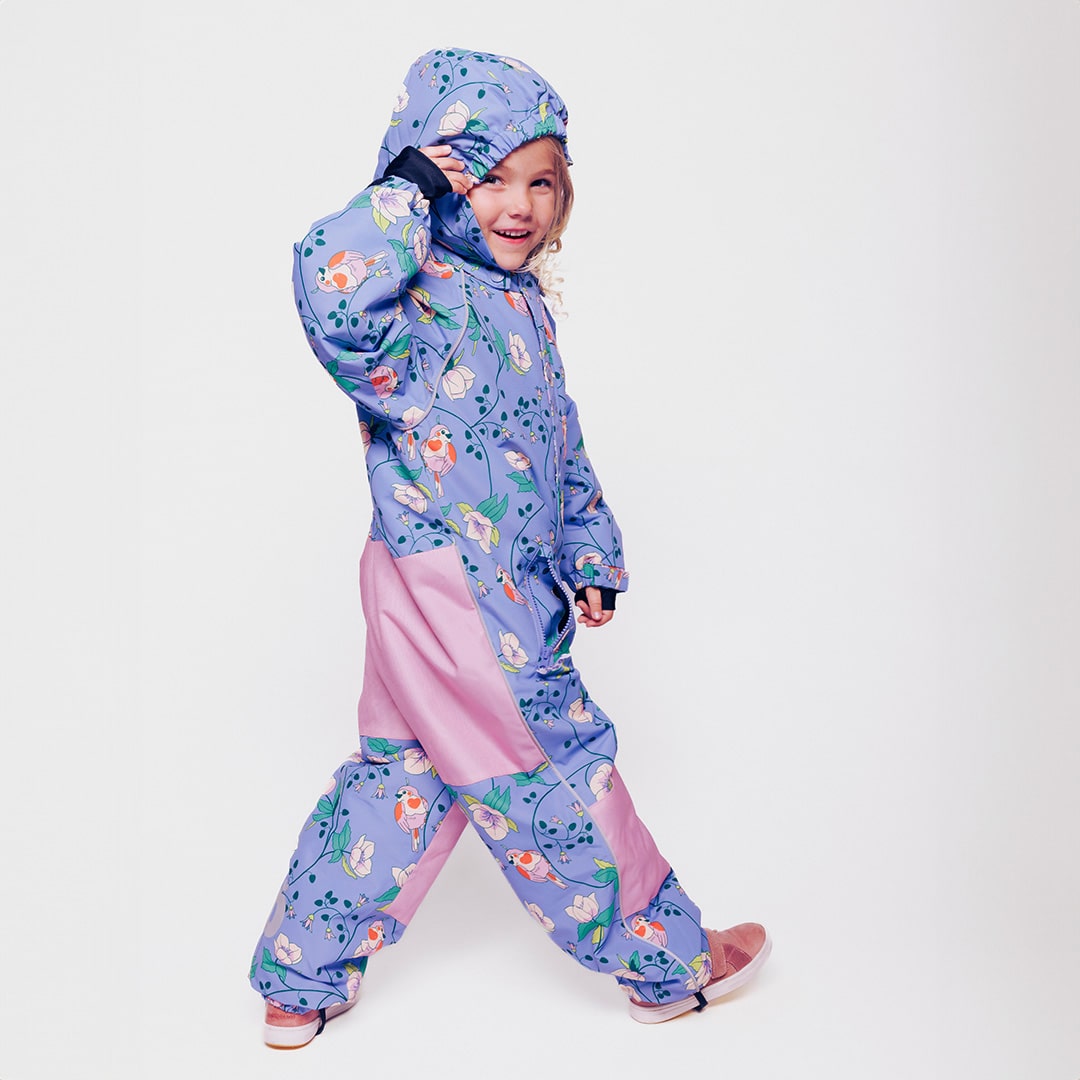 Kids' snowsuit with birds and flowers