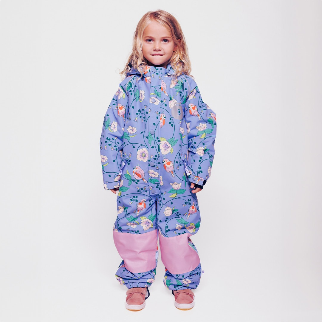 Kids' snowsuit with birds and flowers