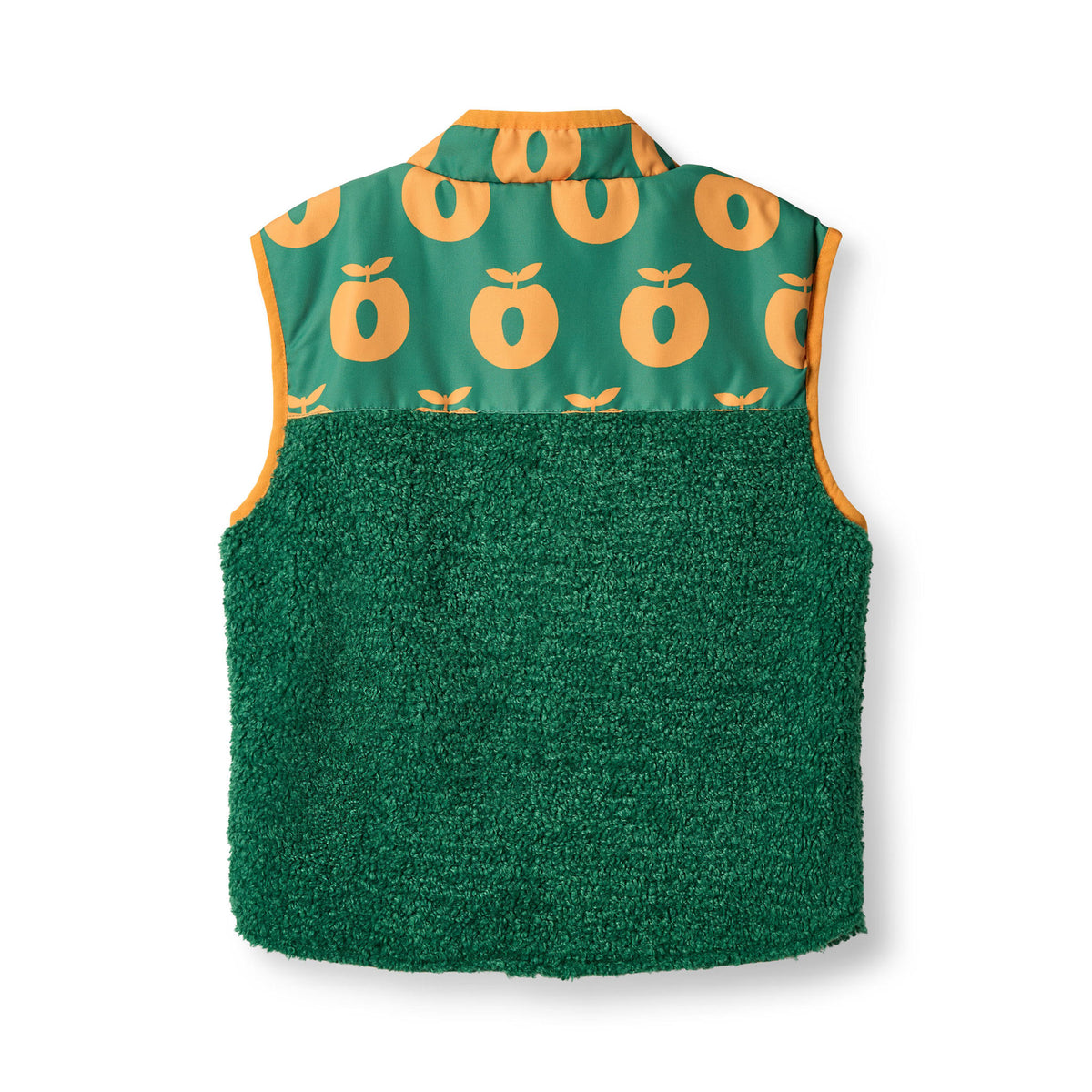 Grøn vest med orange ævler bagfra