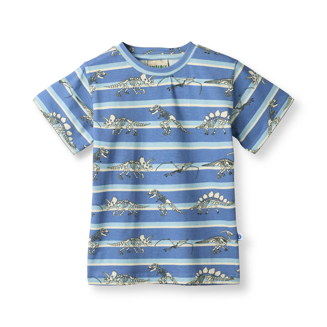 Gala t-shirt med dinosaurer og striber