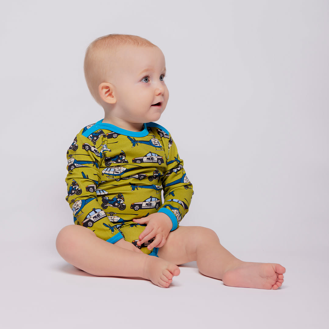 Elstar long-sleeved bodysuit with police car print