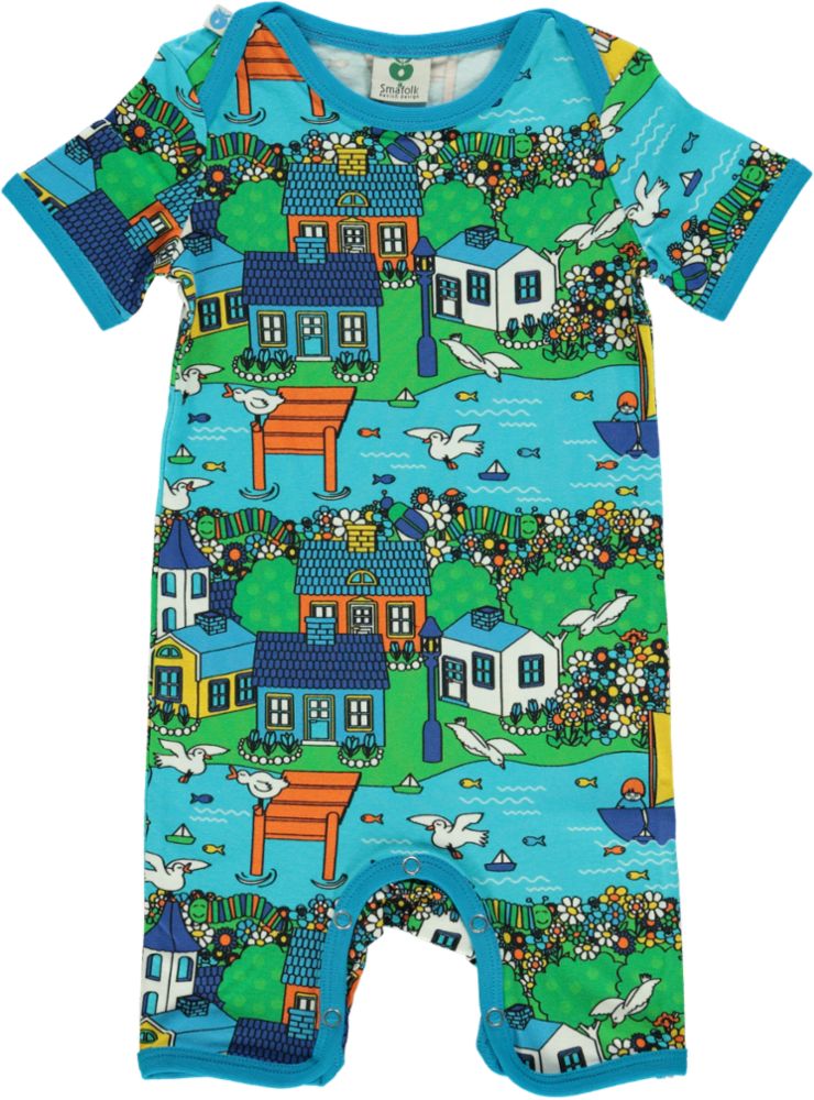 Short-sleeved romper with summer landscape