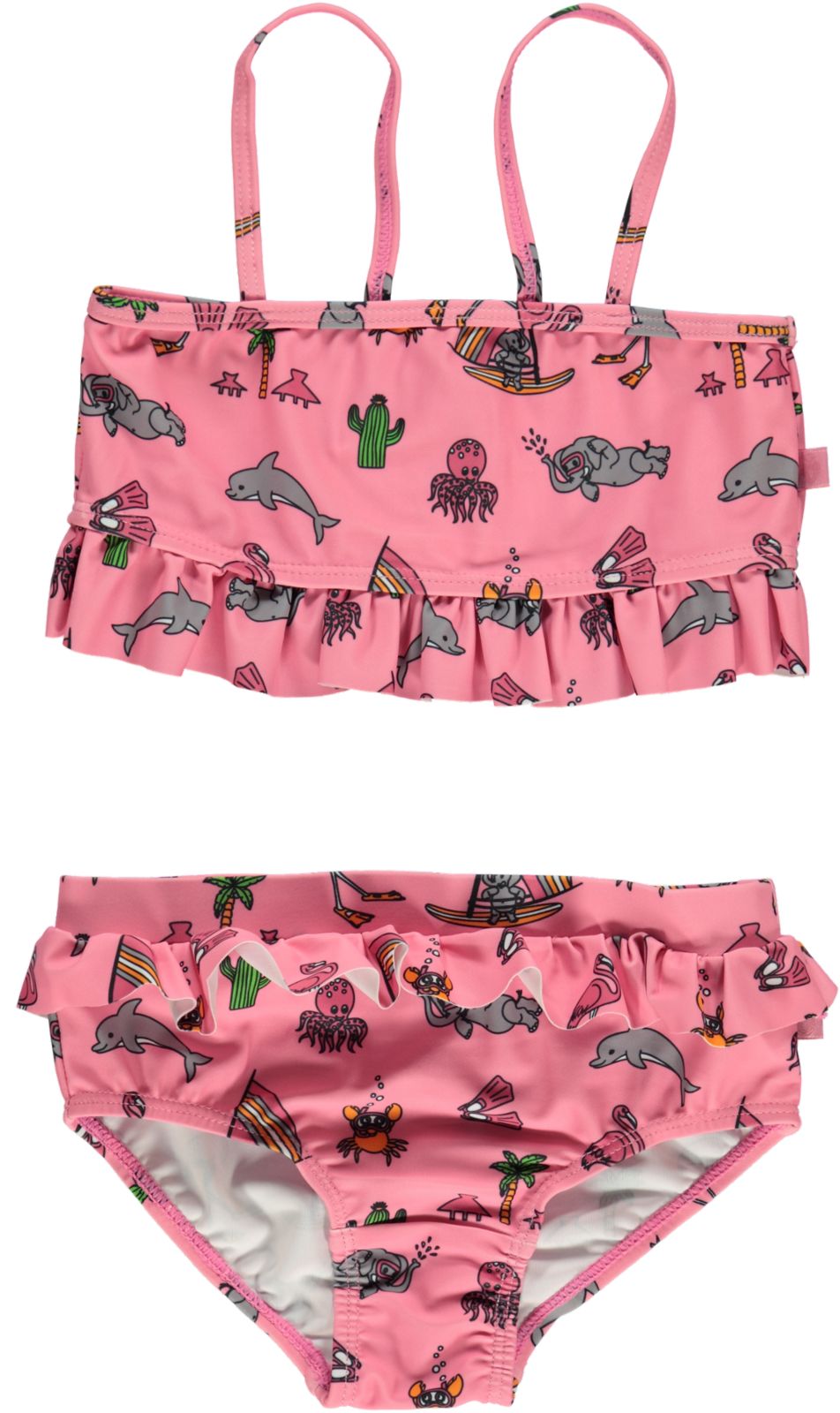 Kids' bikini with ruffles and ocean world print