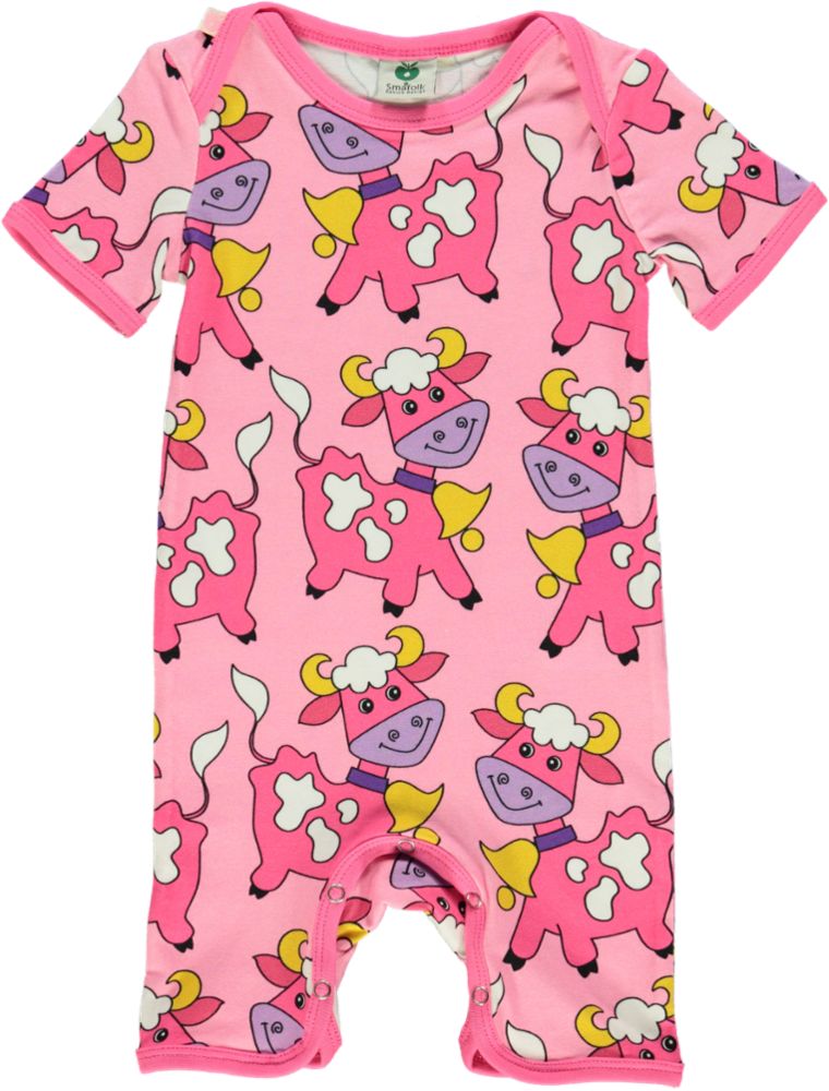 Short-sleeved romper with cows