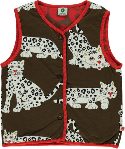 Reversible padded vest with leopards and retro apples
