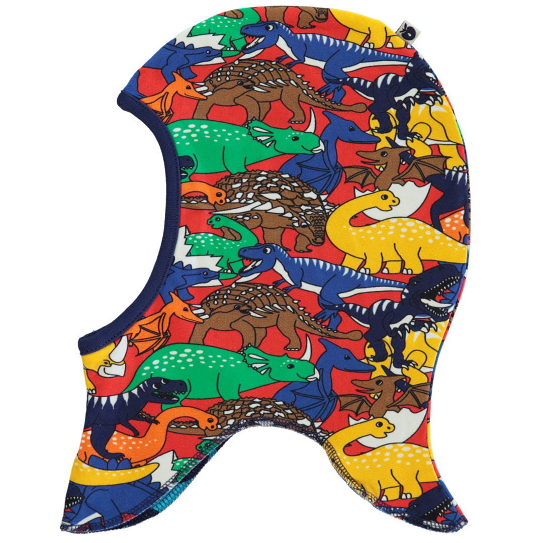 Reversible balaclava with apples and dinosaurs