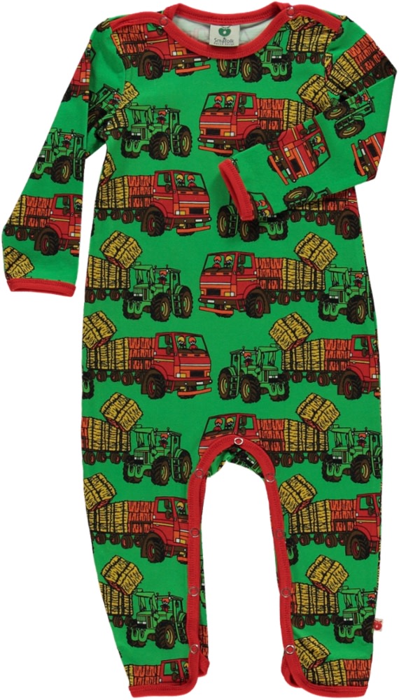 Long-sleeved tractor print all-in-one