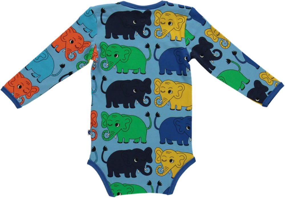 Long-sleeved bodysuit with elephants