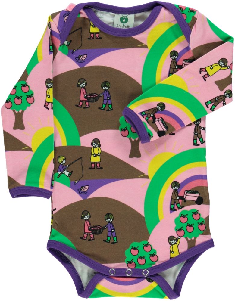 Long-sleeved bodysuit with landscape print