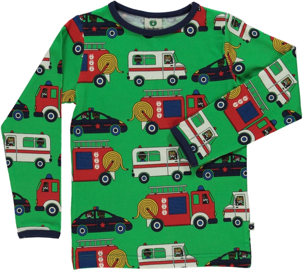 Long-sleeved top with emergency vehicles