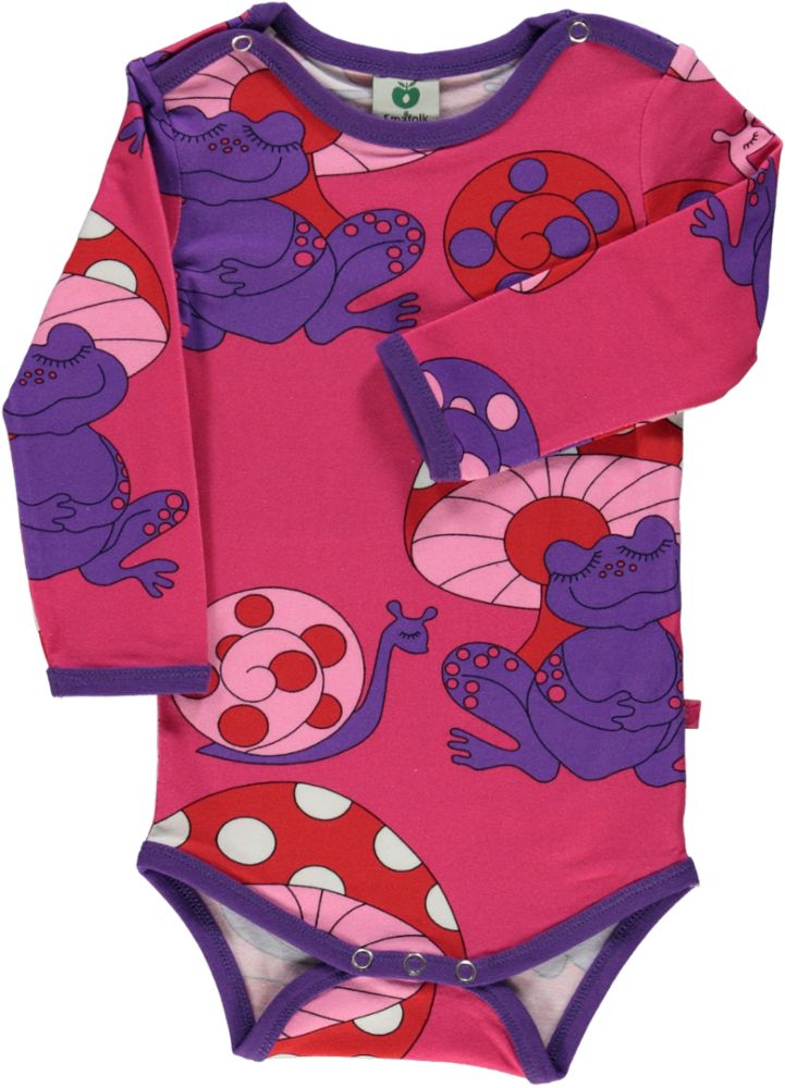 Long-sleeved bodysuit with frogs and snails