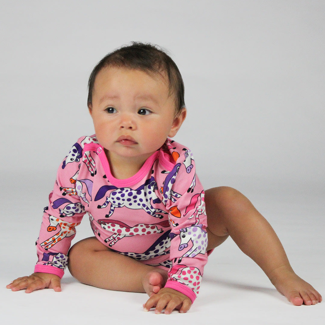 Long-sleeved bodysuit with horses