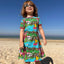 Short-sleeved dress with summer landscape