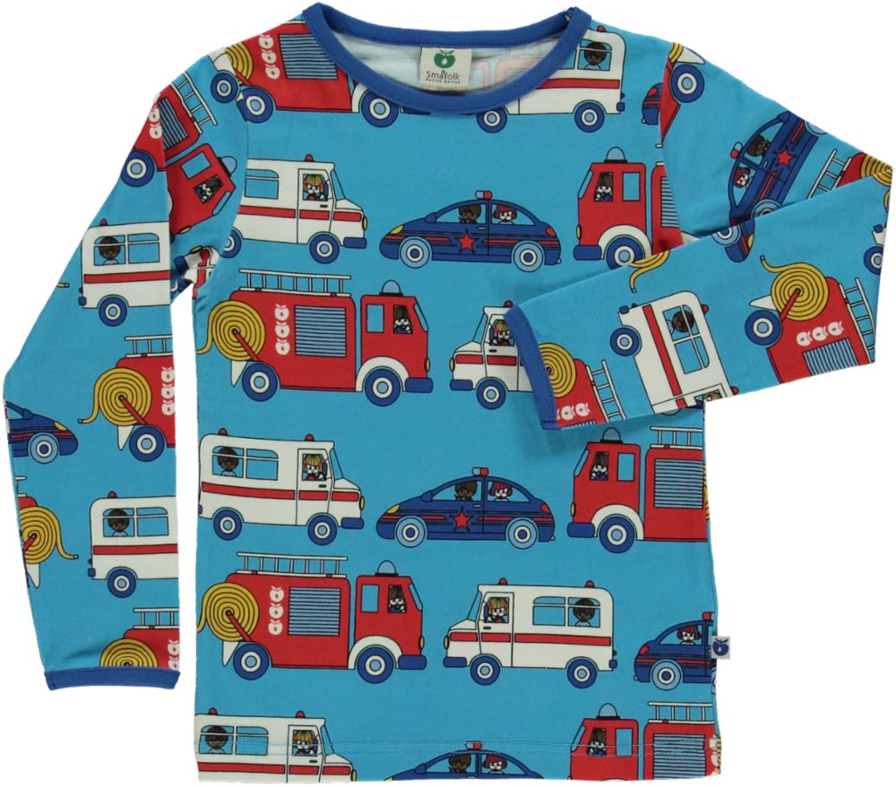 Long-sleeved top with emergency vehicles