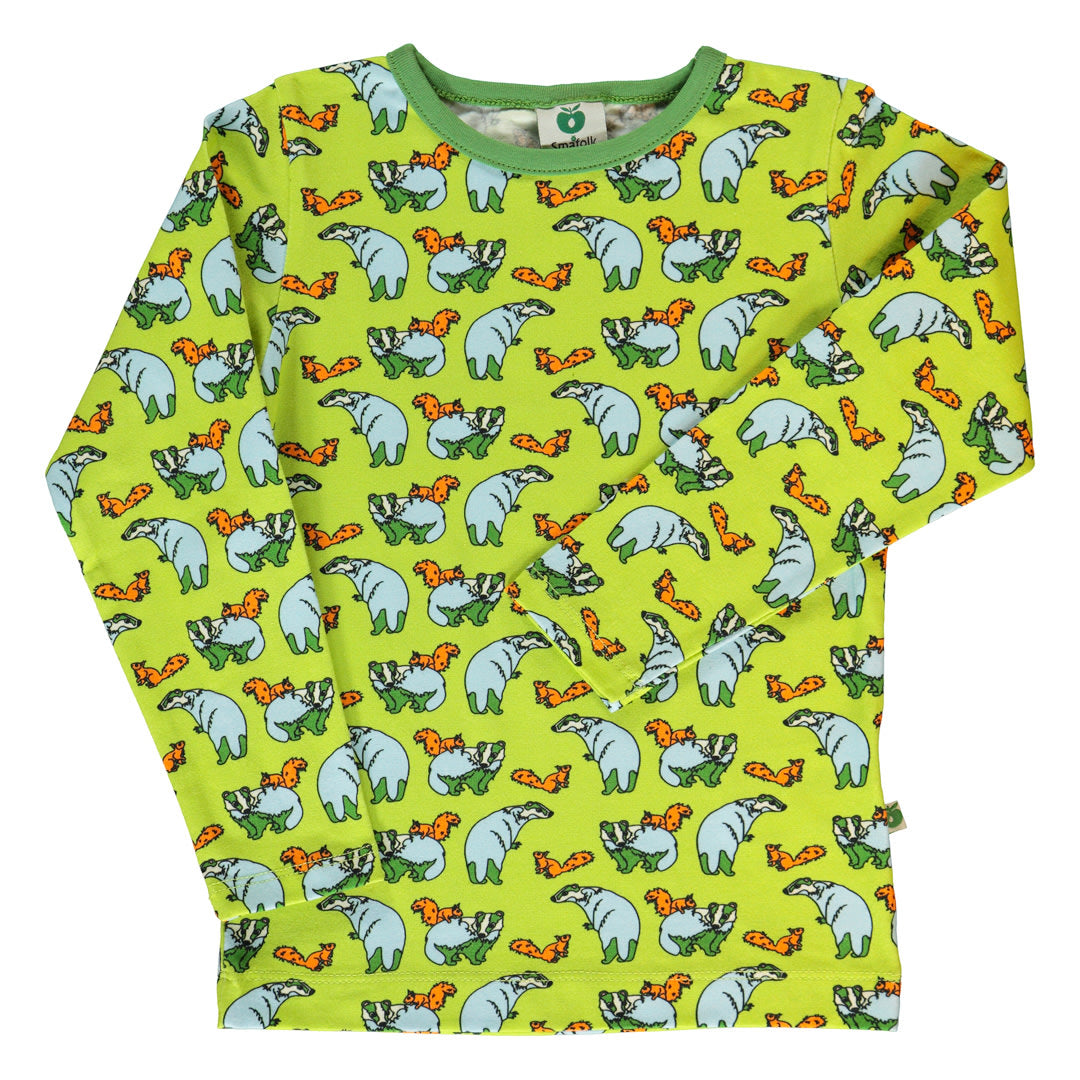 Long-sleeved top with badger and squirrel