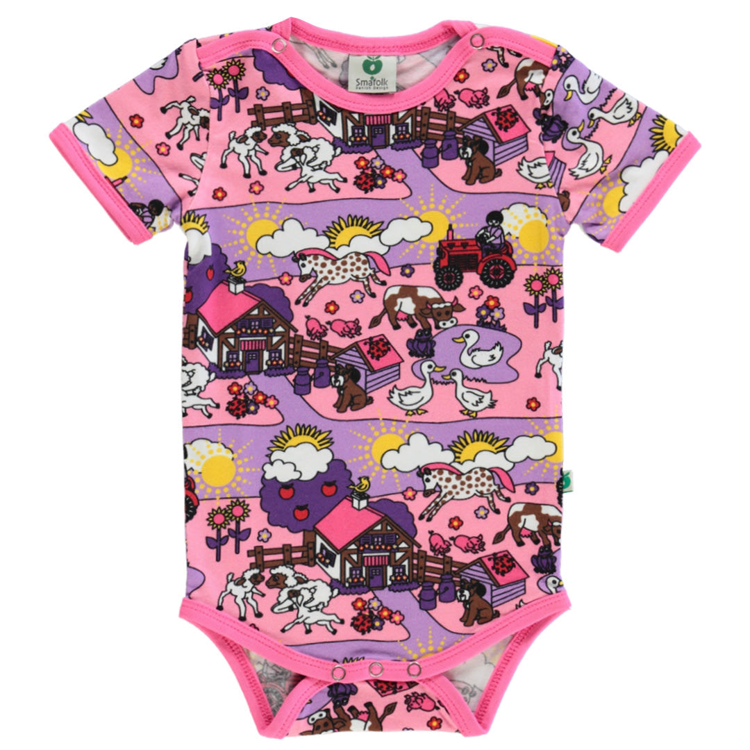 Short-sleeved bodysuit with farm