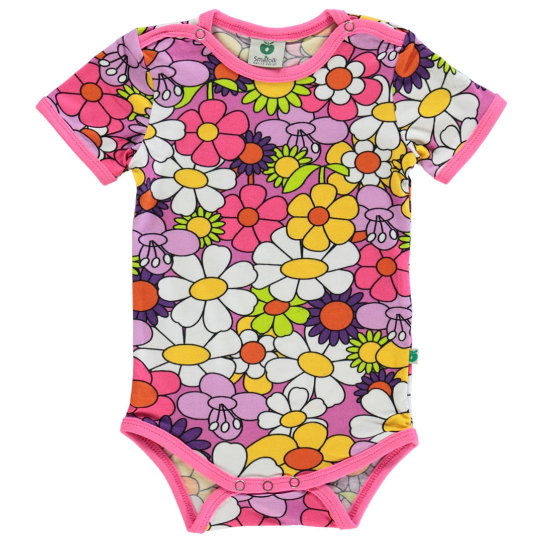 Short-sleeved bodysuit with flowers