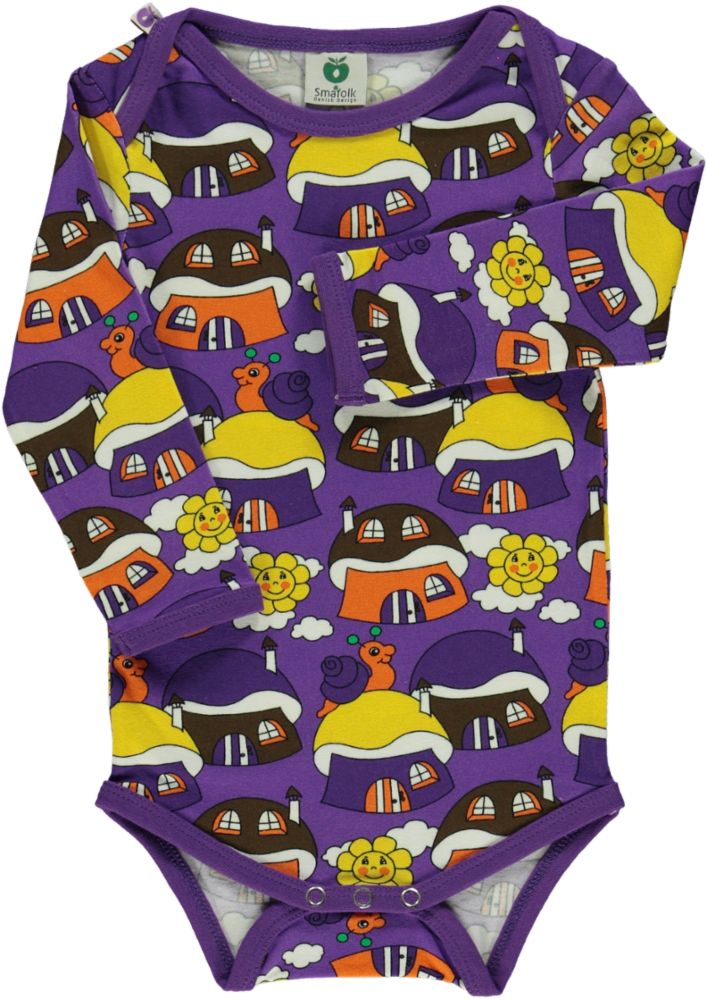 Long-sleeved bodysuit with mushroom houses