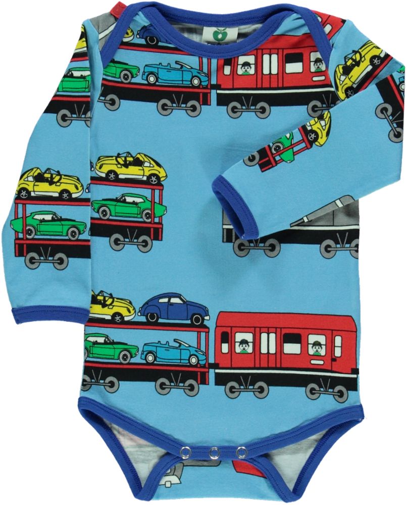 Long-sleeved bodysuit with a train print