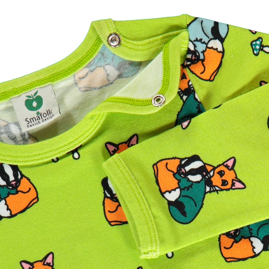 Long-sleeved bodysuit with badger cubs and fox cubs