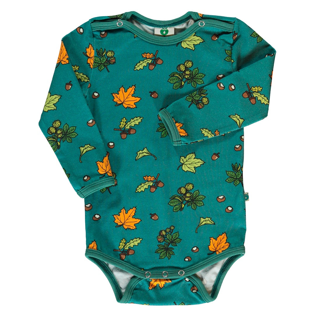 Long-sleeved bodysuit with autumn leaves